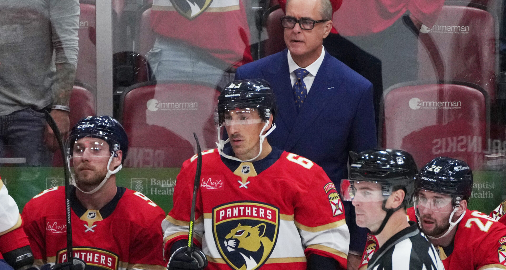 Florida Panthers head coach Paul Maurice looks on at Amerant Bank Arena.
