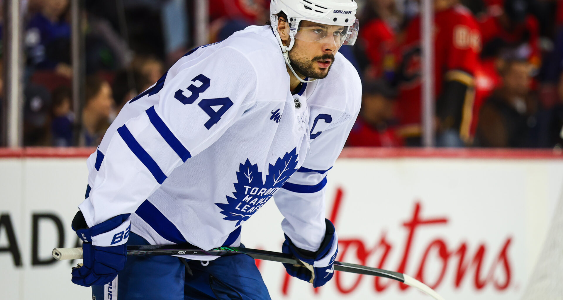 Toronto Maple Leafs center Auston Matthews (34) at Scotiabank Saddledome