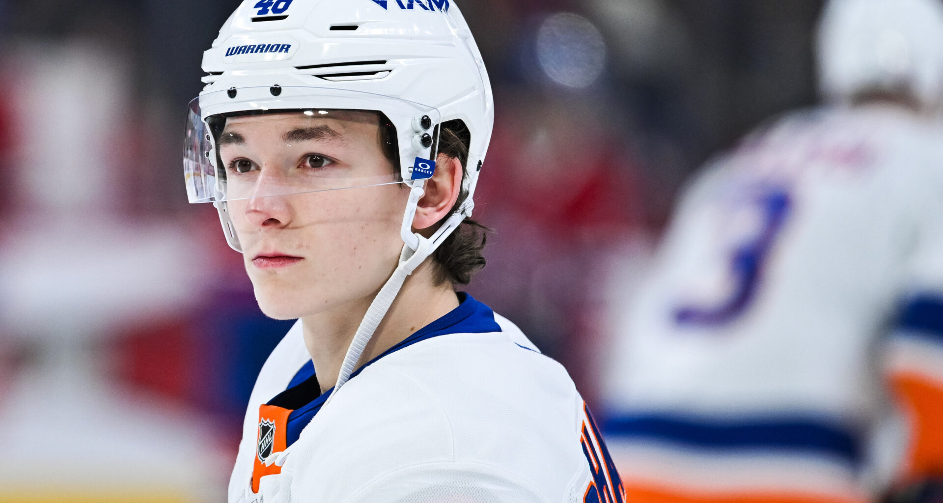 New York Islanders defenseman Matthew Schaefer (48) looks on at Bell Centre