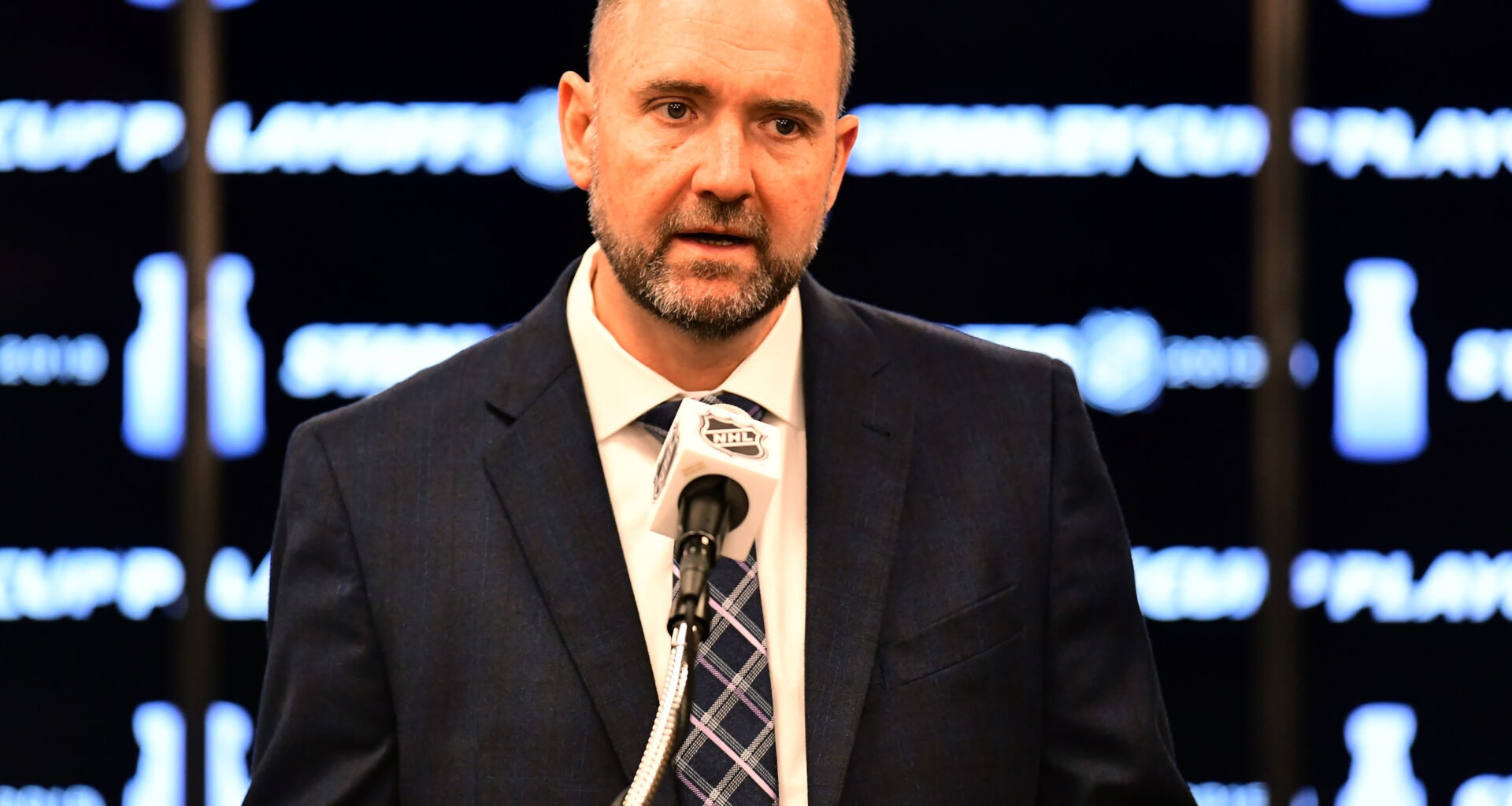 Former NHL coach Peter DeBoer speaks to the media at Pepsi Center.