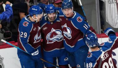 Nazem Kadri scores twice as part of a 26-shot, 5-goal 1st period to help Avalanche beat Flames 9-2 :: WRAL.com
