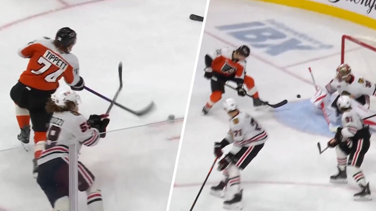 Dvorak scores off Tippett's pass to give Flyers four-goal lead over Blackhawks