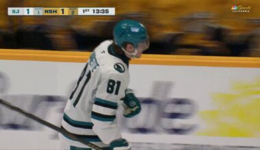 Sharks forward Adam Gaudette ties game vs. Predators with tip-in goal in first