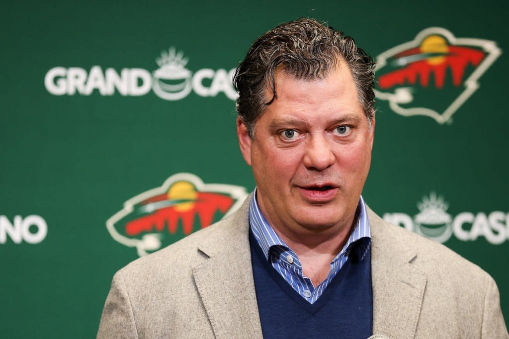 Minnesota Wild general manager Bill Guerin talks to the media prior to an NHL hockey game between the Wild and the Ottawa Senators, Saturday, Dec. 13, 2025. AP