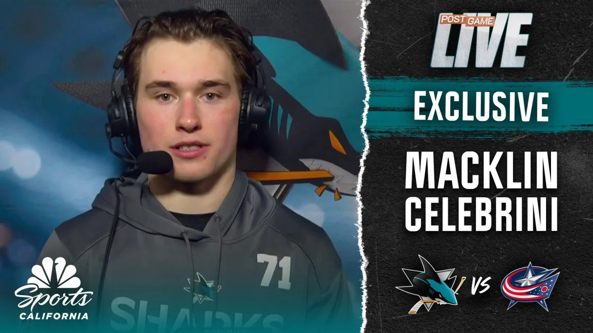 Macklin Celebrini records 100th-career assist in Sharks' win over Blue Jackets