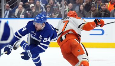 Maple Leafs star Auston Matthews leaves after knee-on-knee hit from Ducks' Radko Gudas