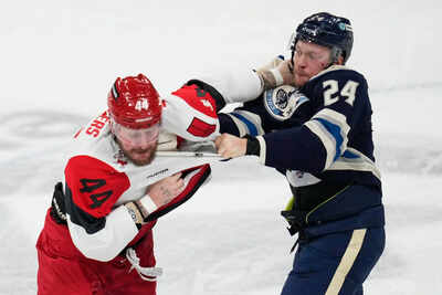 Mathieu Olivier And Nicolas Deslauriers Fight In Columbus Blue Jackets and Carolina Hurricanes NHL Match