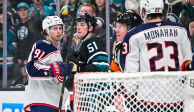 Celebrini Gets Going, Chernyshov Scores Twice; Sharks Beat Jackets