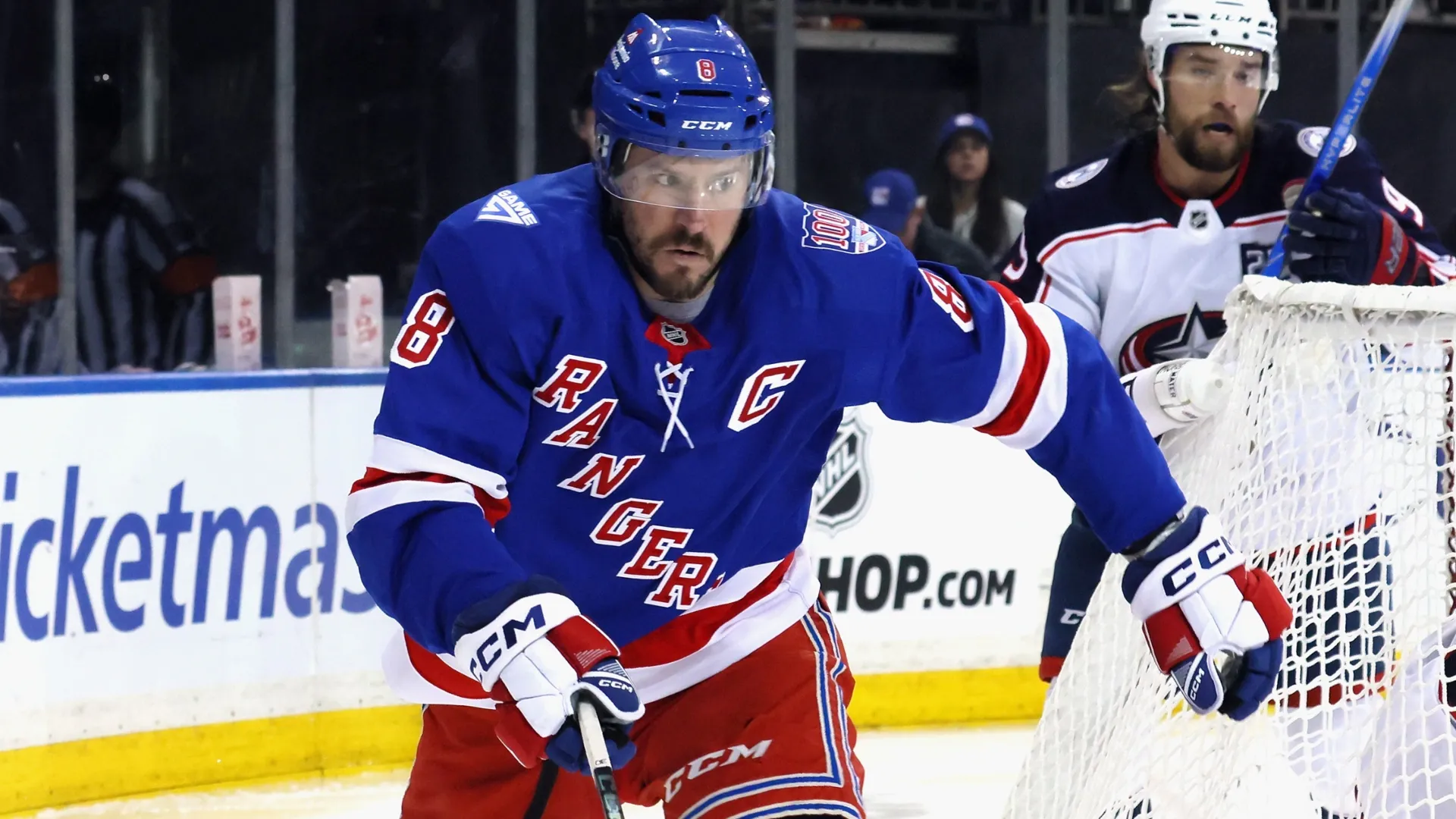 J.T. Miller #8 of the Rangers skates against the Blue Jackets. Bruce Bennett/Getty Images