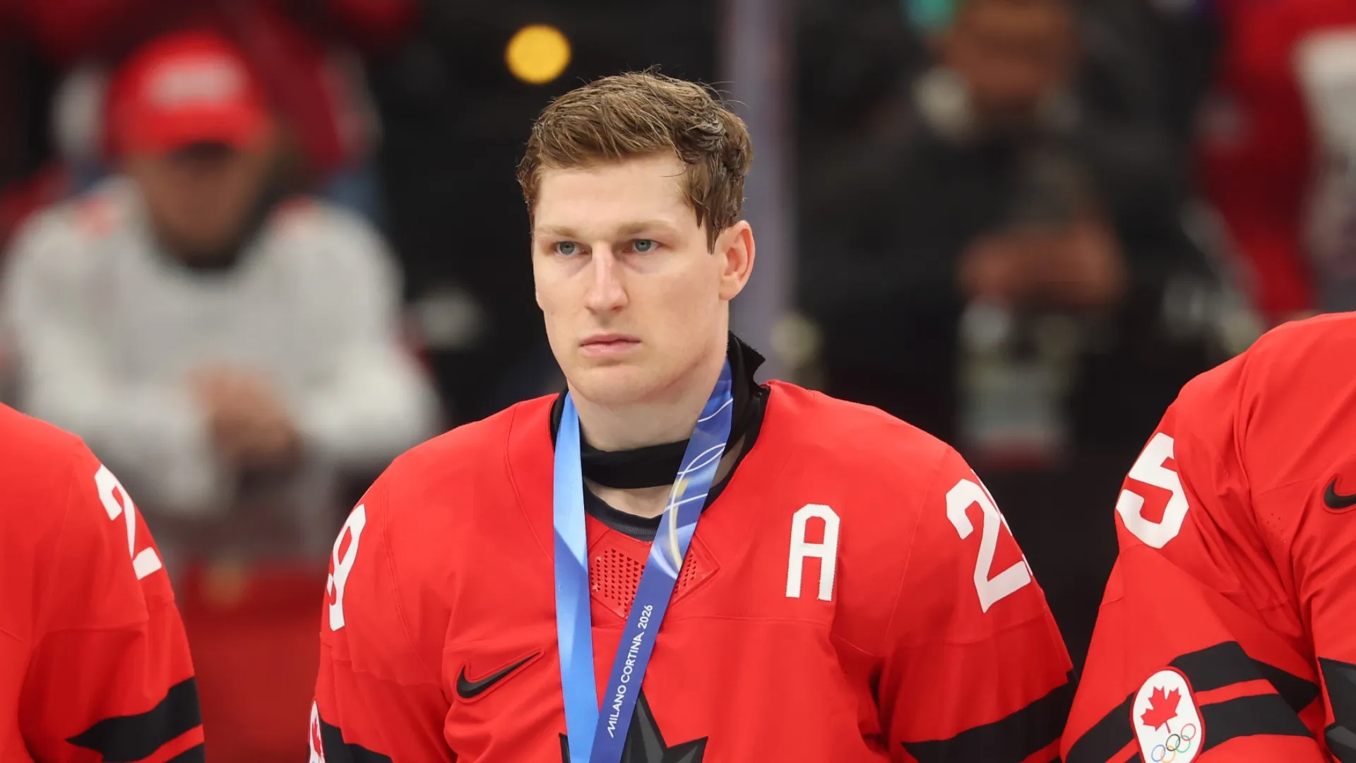Nathan MacKinnon looks upset