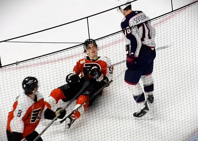 Damon Severson picks up double cross checking penalty on Denver Barkey.