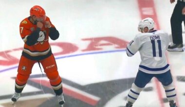 Max Domi fights Radko Gudas three seconds into Auston Matthews revenge game