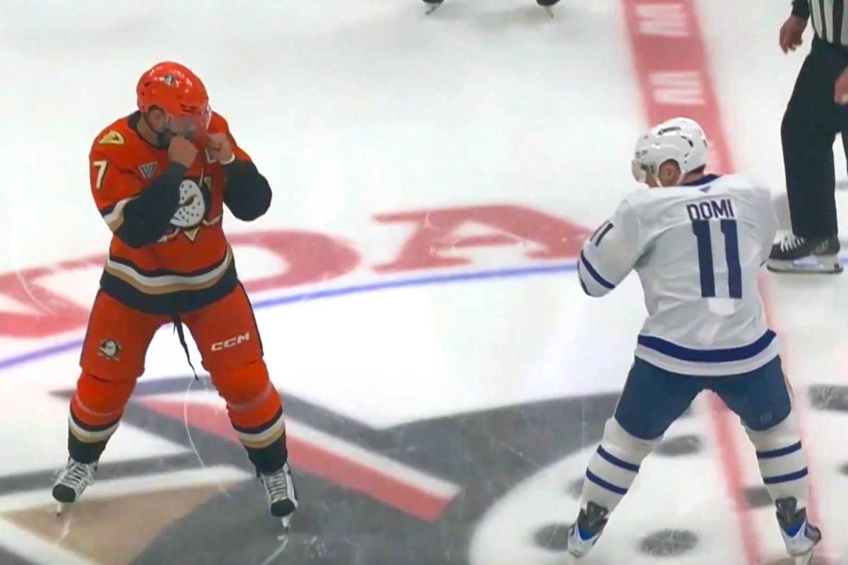 Max Domi fights Radko Gudas three seconds into Auston Matthews revenge game