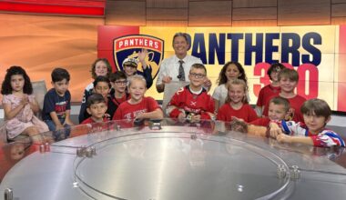 Panthers Kids Club tour WPTV studio with Panthers 360 host Mike Trim