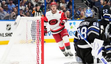 Aho, Svechnikov lead Hurricanes over Lightning to hand coach Rod Brind’Amour a win in his 600th game