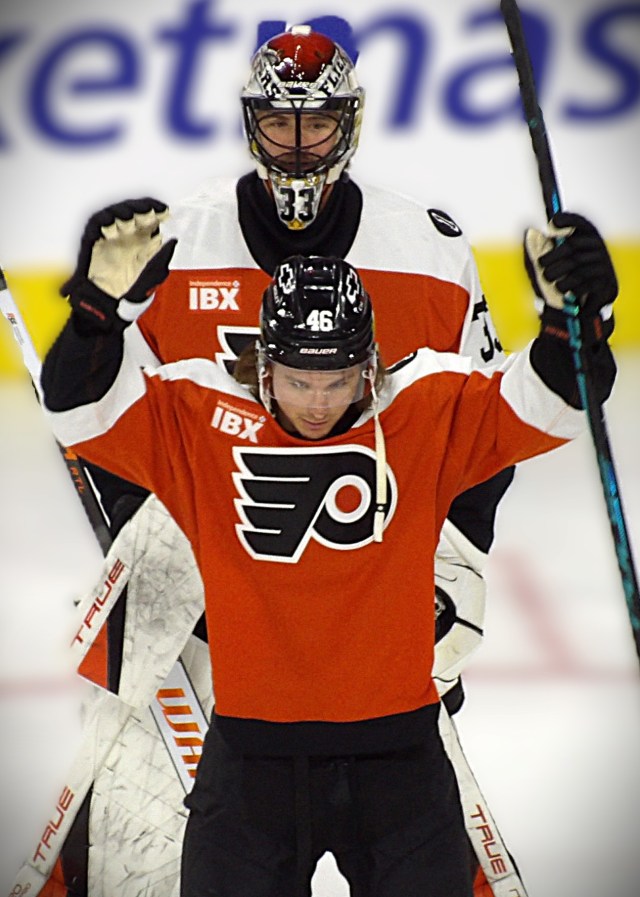 NHL Flyers Samuel Ersson and Trevor Zegras