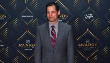 Jun 19, 2019; Las Vegas, NV, USA; Don Sweeney is pictured on the red carpet during the 2019 NHL Awards at Mandalay Bay. Mandatory Credit: Stephen R. Sylvanie-Imagn Images