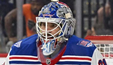 Mar 9, 2026; Philadelphia, Pennsylvania, USA; New York Rangers goaltender Igor Shesterkin (31) against the Philadelphia Flyers at Xfinity Mobile Arena. Mandatory Credit: Eric Hartline-Imagn Images