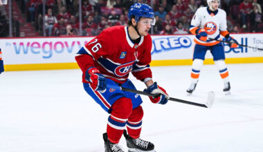 Mar 21, 2026; Montreal, Quebec, CAN; Montreal Canadiens right wing Zachary Bolduc (76) skates against the New York Islanders during the third period at Bell Centre. Mandatory Credit: David Kirouac-Imagn Images