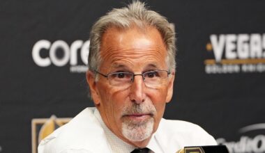 Mar 30, 2026; Las Vegas, Nevada, USA; Vegas Golden Knights head coach John Tortorella holds a presser after the Golden Knights defeated the Vancouver Canucks 4-2 at T-Mobile Arena. Mandatory Credit: Stephen R. Sylvanie-Imagn Images