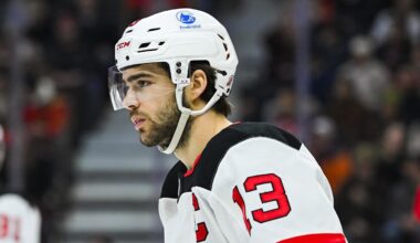 New Jersey Devils center Nico Hischier (13): David Kirouac-Imagn Images