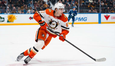 Mar 24, 2026; Vancouver, British Columbia, CAN; Anaheim Ducks forward Cutter Gauthier (61) skates against the Vancouver Canucks in the first period at Rogers Arena. Mandatory Credit: Bob Frid-Imagn Images