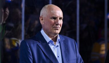 Mar 25, 2024; St. Louis, Missouri, USA;  St. Louis Blues general manager Doug Armstrong looks on before a game against the Vegas Golden Knights at Enterprise Center. Mandatory Credit: Jeff Curry-Imagn Images
