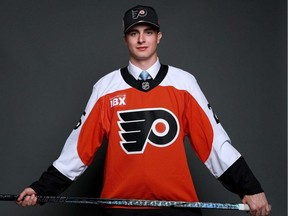 Ex-Sarnia Sting forward Porter Martone made his NHL debut Tuesday after signing with the Philadelphia Flyers. He's shown at the 2025 NHL draft after being picked sixth overall. Matt Winkelmeyer/Getty Images