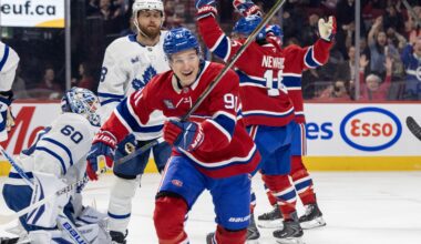 Canadiens forward Oliver Kapanen celebrates after scoring against the Toronto Maple Leafs during first period in Montreal on March 10, 2026.