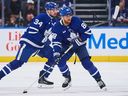 Toronto Maple Leafs' William Nylander moves up the ice alongside teammate Auston Matthews during a game earlier this season.