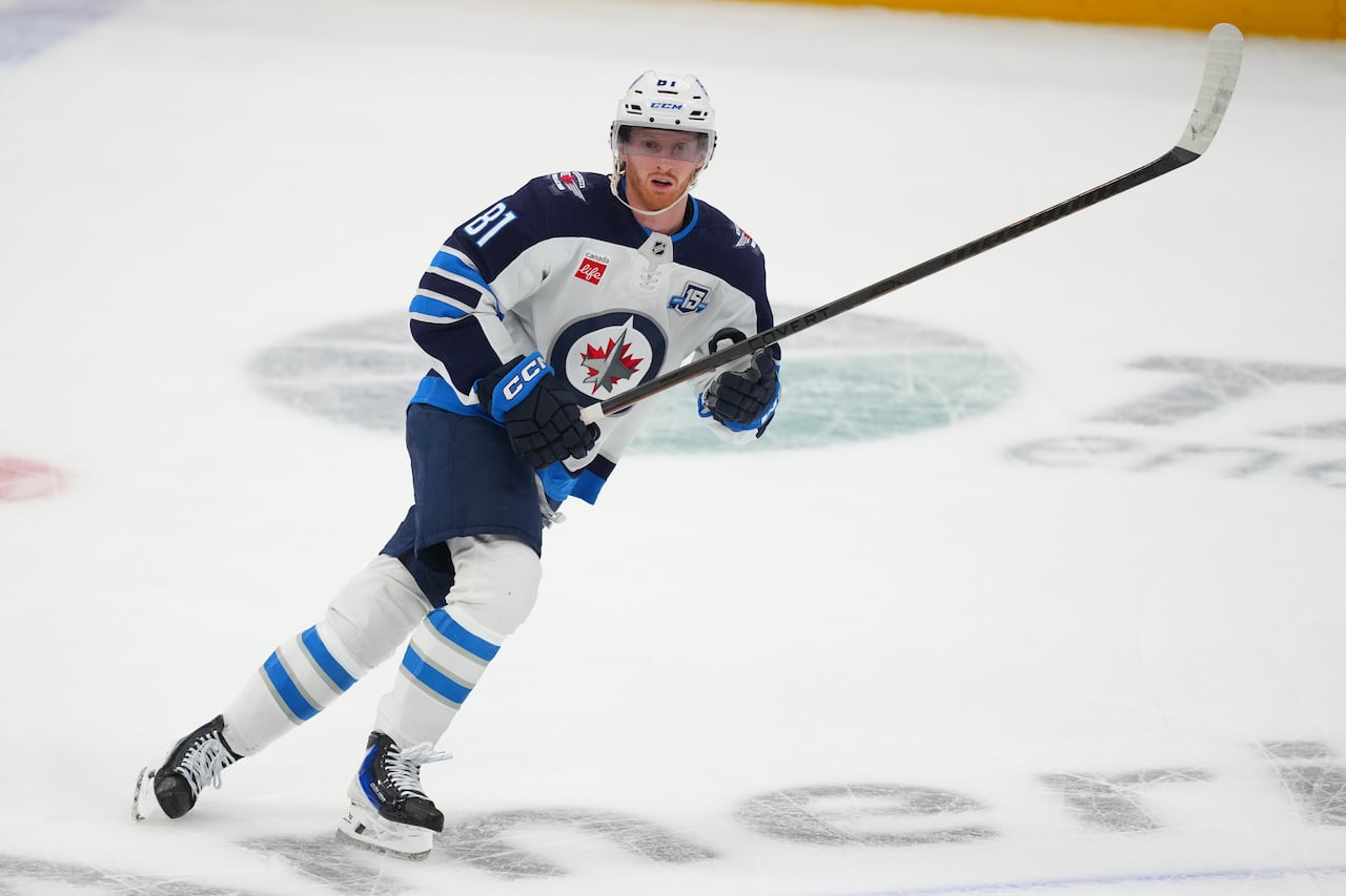 A Winnipeg Jet wearing No. 81 skates.