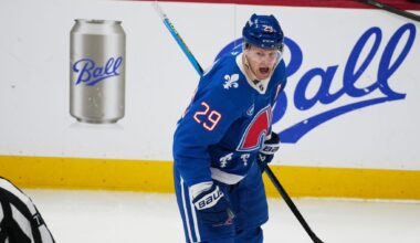 Avs forward Nathan MacKinnon becomes 1st to 50 goals this season with early score against Canucks