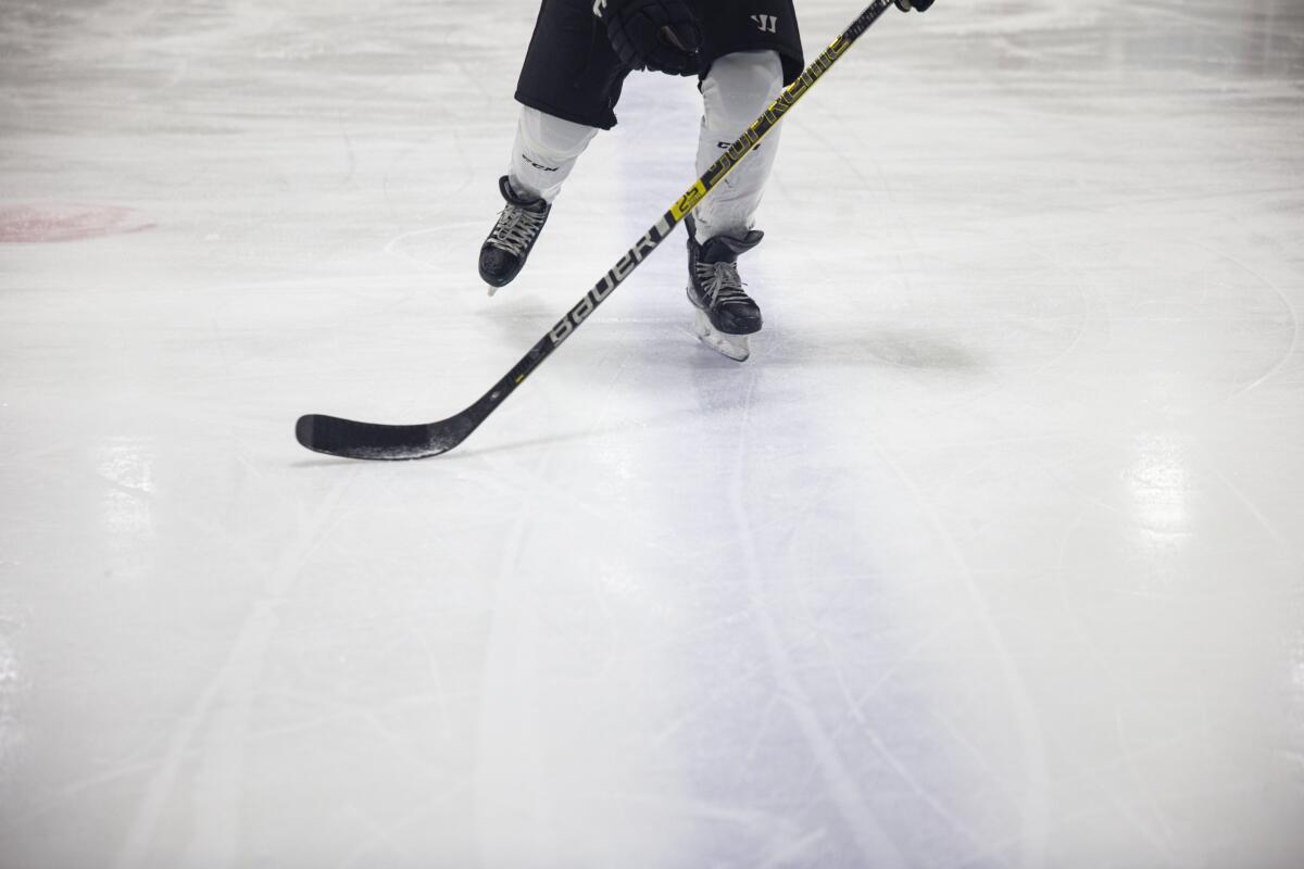 Rick Scott, 61, practices hockey at the L.A. Kings Valley Ice Center. 