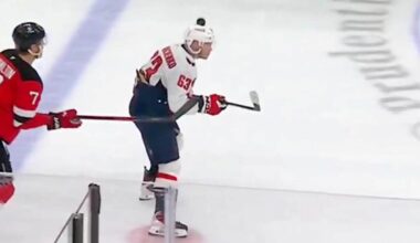 Ivan Miroshnichenko heads puck out of midair like a soccer player, generates scoring chance