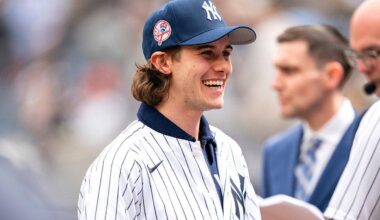 Jack Hughes debuts his new smile at the Yankees home opener