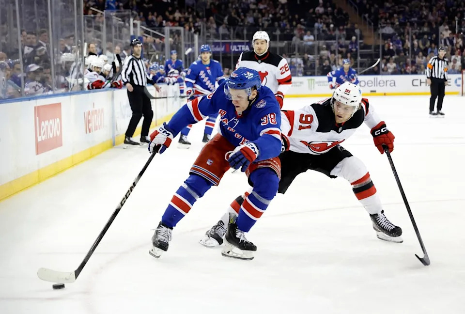 Adam Sykora #38 of the New York Rangers during the first period at Madison Square Garden, Tuesday, March 31, 2026, in New York, NY. Jason Szenes for the New York Post