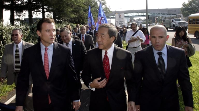 Nassau County Executive Thomas Suozzi, Islanders owner Charles Wang, Scott...