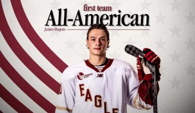 James Hagens with the puck.