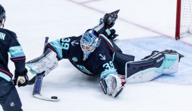 Kokko attempts goalie goal in 1st NHL start, stops 26 shots as Kraken beat Flames 4-1