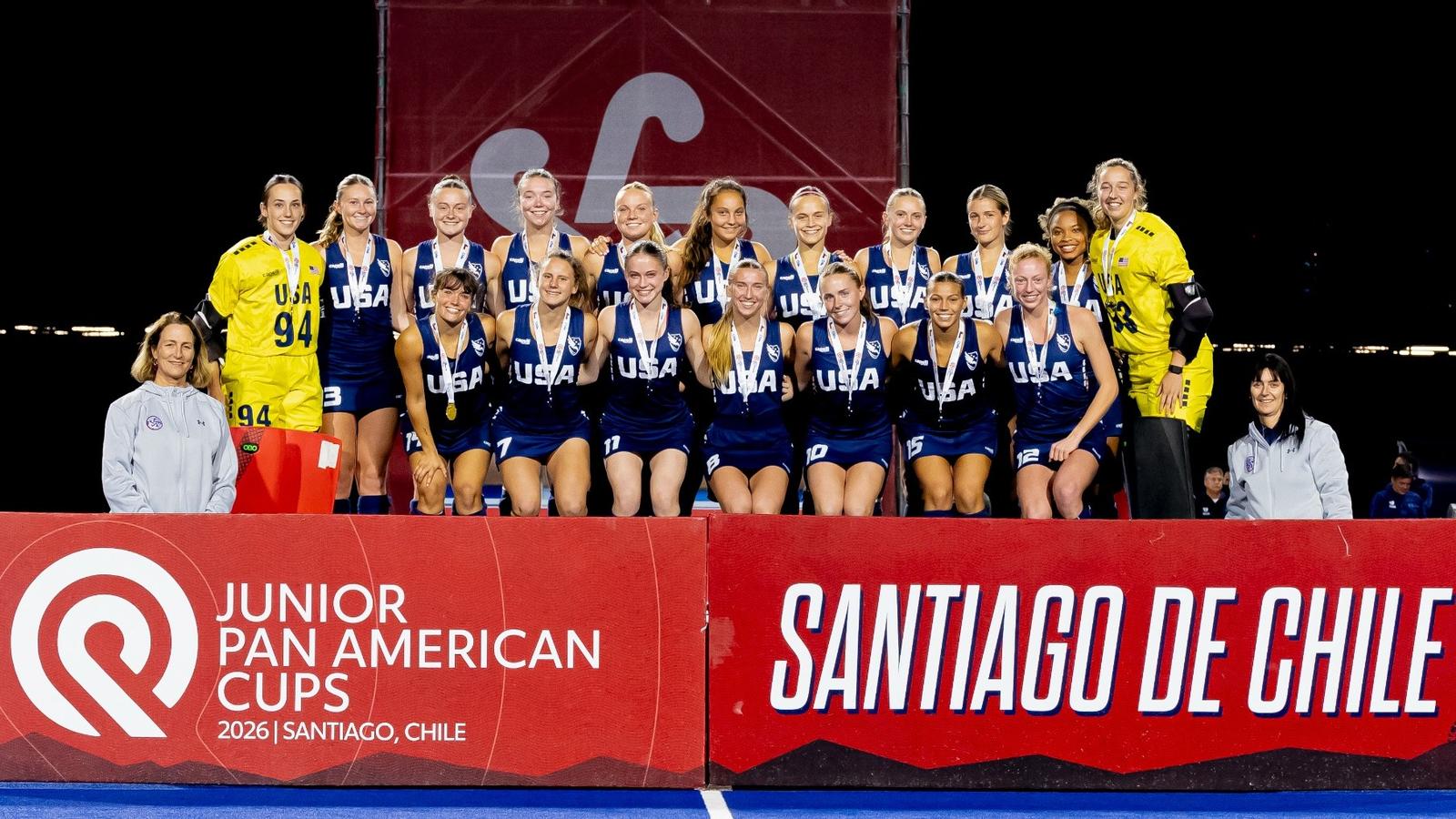 Abby Gerdeman celebrates in her USA Field hockey game