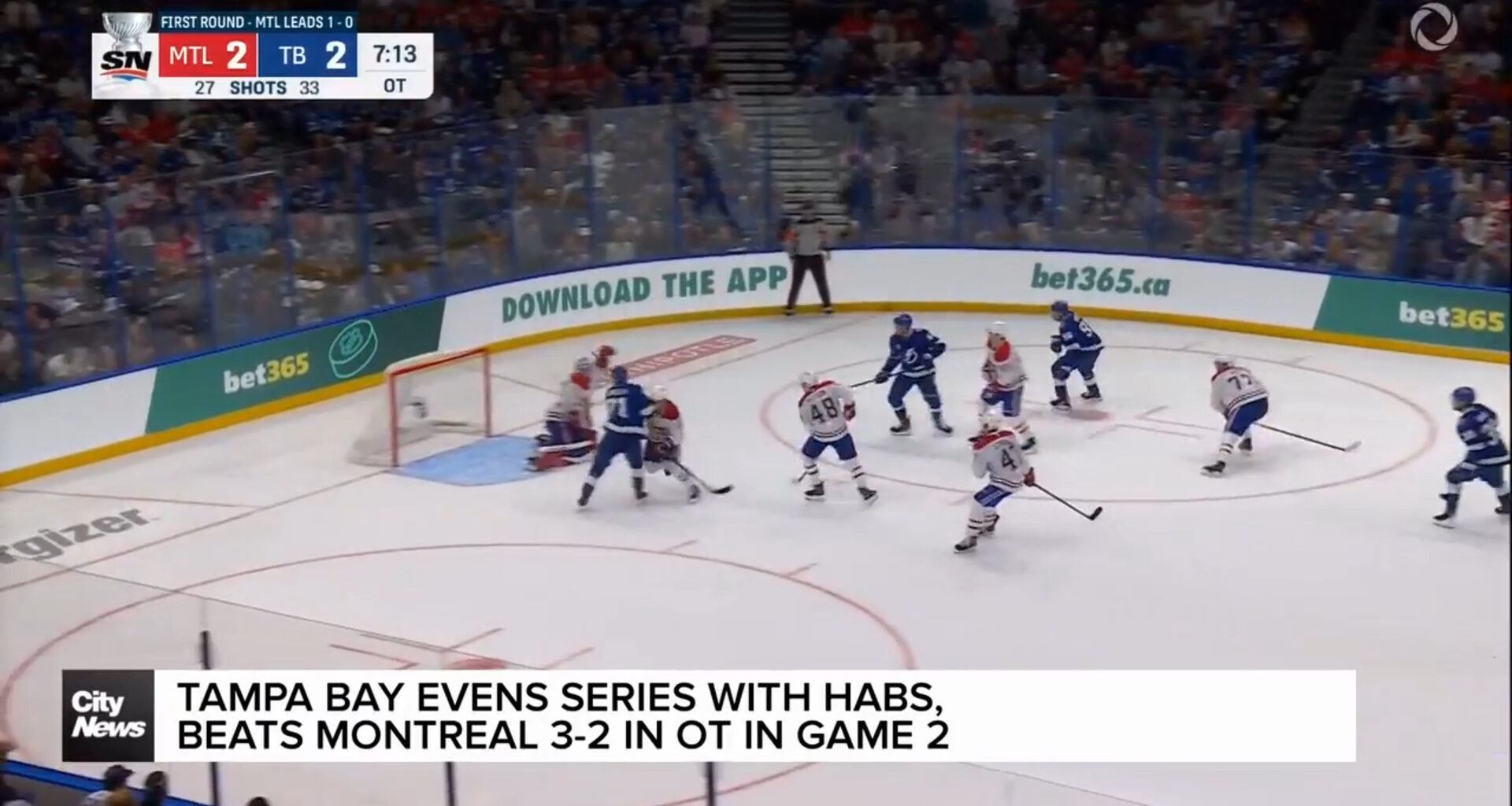 Montreal Canadiens fall 3-2 in OT to Lightning in Game 2