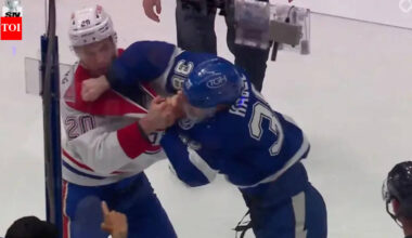 Brandon Hagel: Brandon Hagel lands huge punch on Juraj Slafkovsky during Tampa Bay Lightning and Montreal Canadiens NHL game | NHL News