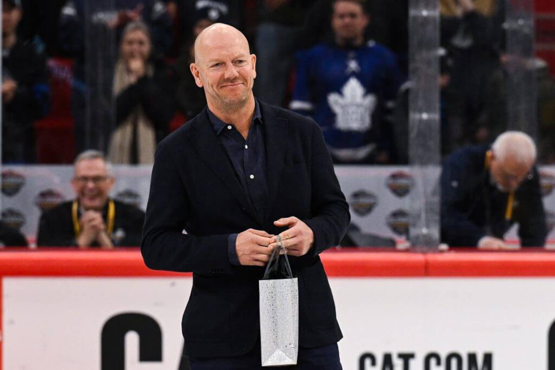 Mats Sundin is pictured before a Maple Leafs game in Stockholm in 2023.
