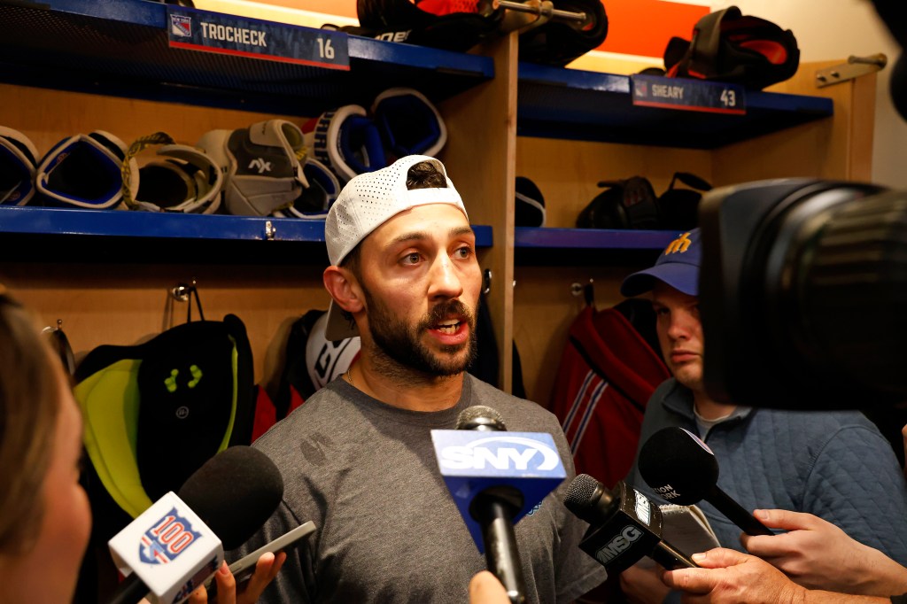 New York Rangers center Vincent Trocheck (16) when the New York Rangers held their end of season interviews Friday, April 17, 2026 at Madison Square Garden Training Center in Greenburgh, NY. 