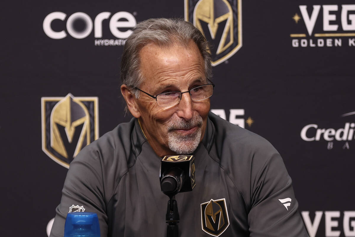 Golden Knights head coach John Tortorella speaks during a press conference following the team&# ...