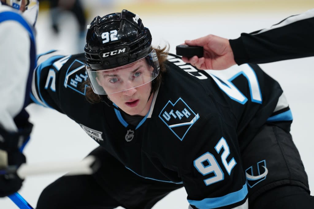 Logan Cooley of the Utah Mammoth. NHLI via Getty Images
