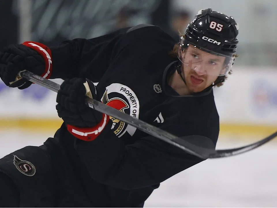  Defenceman Jake Sanderson during practice in Ottawa on Friday.