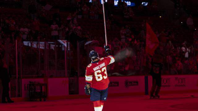 Florida Panthers left wing Brad Marchand (63) reacts after his NHL game against the Dallas Stars at Amerant Bank Arena on Saturday, Nov. 1, 2025, in Sunrise, Fla.