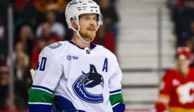Vancouver Canucks center Elias Pettersson (40) skates against the Calgary Flames during the third period at Scotiabank Saddledome.