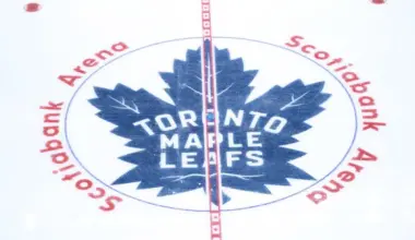 The Toronto Maple Leafs logo at center ice before game one of the first round of the 2025 Stanley Cup Playoffs against the Ottawa Senators at Scotiabank Arena.
